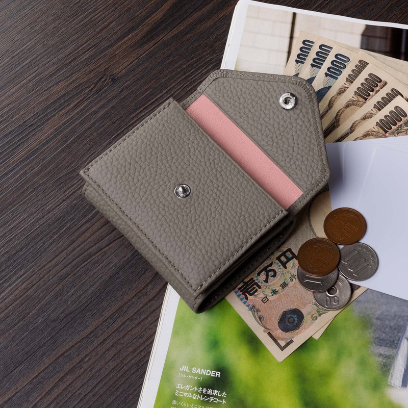 HANATORA SA03-BP Genuine Leather Mini Wallet, Italian Leather, Trifold Wallet,