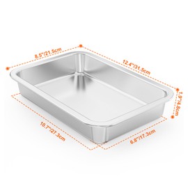 Onlyfire Non-Stick Deep Roasting Tin, Stainless Steel Roasting Tray for Gas/Charcoal Grill and Oven, 31.5 x 21.5 x 4.8 cm