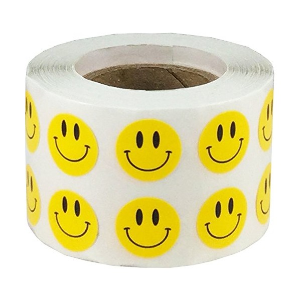 Yellow Happy Face Labels 0.50 Inch 1,000 Total Adhesive Stickers