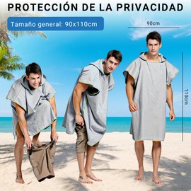 VIDA4U Poncho de Surf, Bata de Natación de Microfibra para Hombre y Mujer, Toalla Grande de Secado Rápido y Absorbente para Playa y Deportiva (Gris)