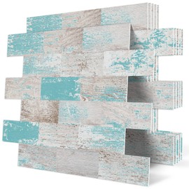 DEWOO Peel and Stick Wall Tile Backsplash PVC Self Adhesive Tiles for Kitchen Bathroom Turquoise Teal (10-Sheet, 13.5" x 11.4")