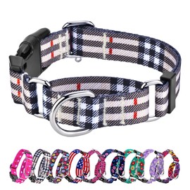 Hikiko Dog Collar for Small Medium Large Dogs, Adjustable Nylon Martingale Collars with Quick Release Buckle (Beige Plaid,M)