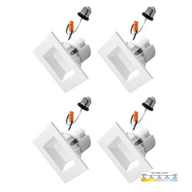 NUWATT | 4 Pack | 4 Inch Square Retrofit LED Recessed Lighting, CCT Selectable 2700K/3000K/3500K/4000K/5000K, 750 Lumens 11W, White Trim Square Can Light, Dimmable Ceiling Light Wet Rated, ETL Listed