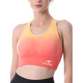 CLDFHX Seamless Sports Bras for Women with Removeable Pad Plus Size Sports Bras Non-Wired for Yoga Fitness Workout, XL, Multicolored Yellow