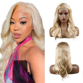 Creuost Lace Front Wig Human Hair 4x1 HD Transparent 150% Density 613 Lace Front Wig Human Hair 613 Wig Body Wave Blonde Wig Human Hair Pre Plucked for Women 613 HD Lace Frontal Wig 12 Inches