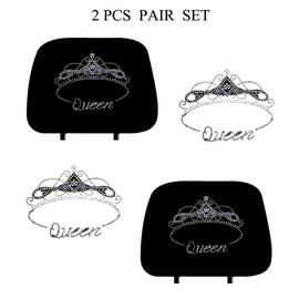 ALLBrand Universal Fit Car Truck Crystal Bling Rhinestone Studded Black Seat Headrest Covers - Pack of 2 (Queen Crown-Black)