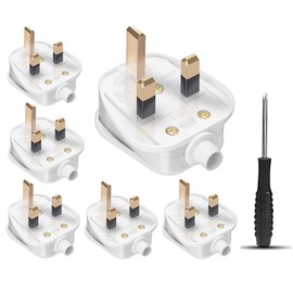 UK 3 Pin Plug 13A Fused Mains Plugs for Security Lights Floodlights Pack of 6 White