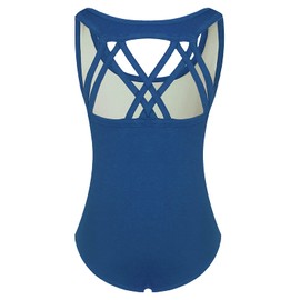 Phineein - Maillot de gimnasia sin mangas para niñas - Unitards atléticos cruzados para niños, azul marino (Navy Peony), 12-14years