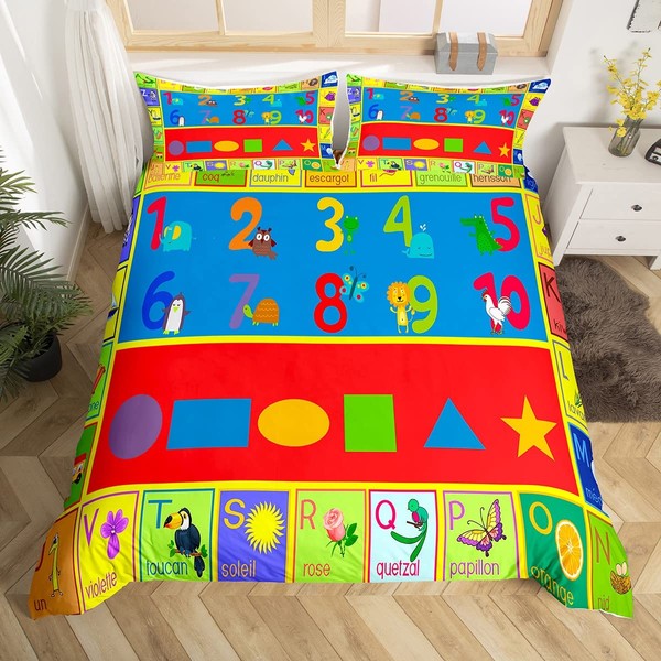 jejeloiu Full Size Kids Educational Learning Duvet Cover Boys Girls