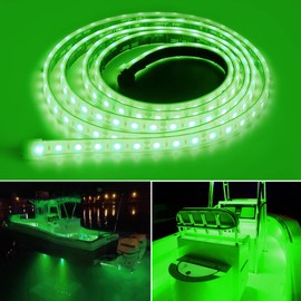 ROLiGHTiC Marine Submersible Boat LED Strip Lights, 12V 8FT IP68 Waterproof Underwater Boat Lights, Boat Interior Lights, Boat Deck Lights Courtesy Lights for Night Fishing Pontoon Kayak Boats, Green