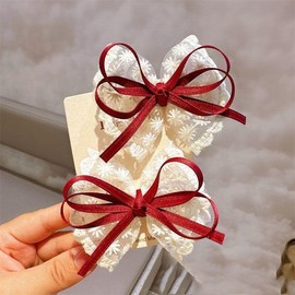 Bows Hair Clips Cute Lace Alligator Hair Clips for women girls Hair accessories (Red)