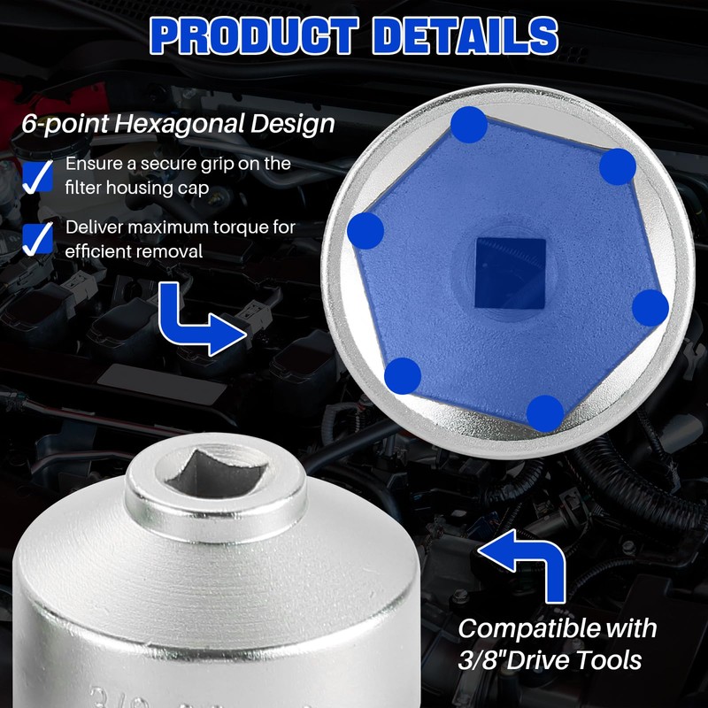 DASBET 5PCS Oil Filter Cap Wrench Socket Set 3/8" Drive