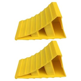 AIMALL 2PCS Yellow Anti-Slip Plastic Wheel Chocks for Car Parking and Reversing, 7.87in Triangle Tyre Stop Blocks with Optional Carrying Ring for Vehicle Tyre Clearance Control