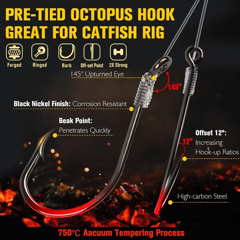 10PCS Pre-rigged Catfish Rig Fishing Hooks for Saltwater Freshwater Octopus