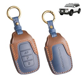 TatkDIY Custom Parts Accessories Compatible with Land Cruiser 250 Series Rankle 250, Dedicated Smart Key Case, Key Cover, Key Holder, Genuine Leather, 3 Buttons, Scratch Resistant, Blue with logo