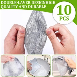 iPalamila 10 PCS Double Layer Multipurpose Wire Miracle Cleaning Cloths Scratch Free Multi-Purpose, 20x20cm Reusable Miracle Cleaning Cloth Kitchen Dishcloths