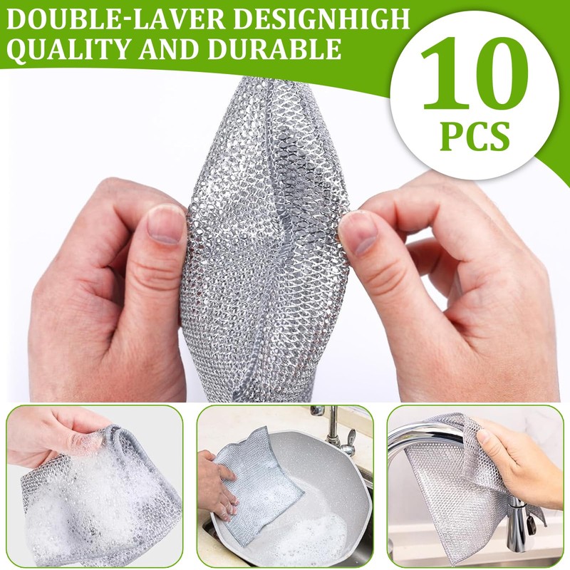 iPalamila 10 PCS Double Layer Multipurpose Wire Miracle Cleaning Cloths