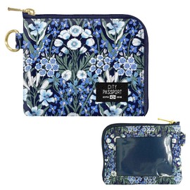 CITYPASSPORT Wallet, Small Pass Case, Coin Case, Flower, Floral, Navy, Thin (Made in Japan, Accessories, Travel, Sub Wallet, Stylish, Commuter Pass), navy