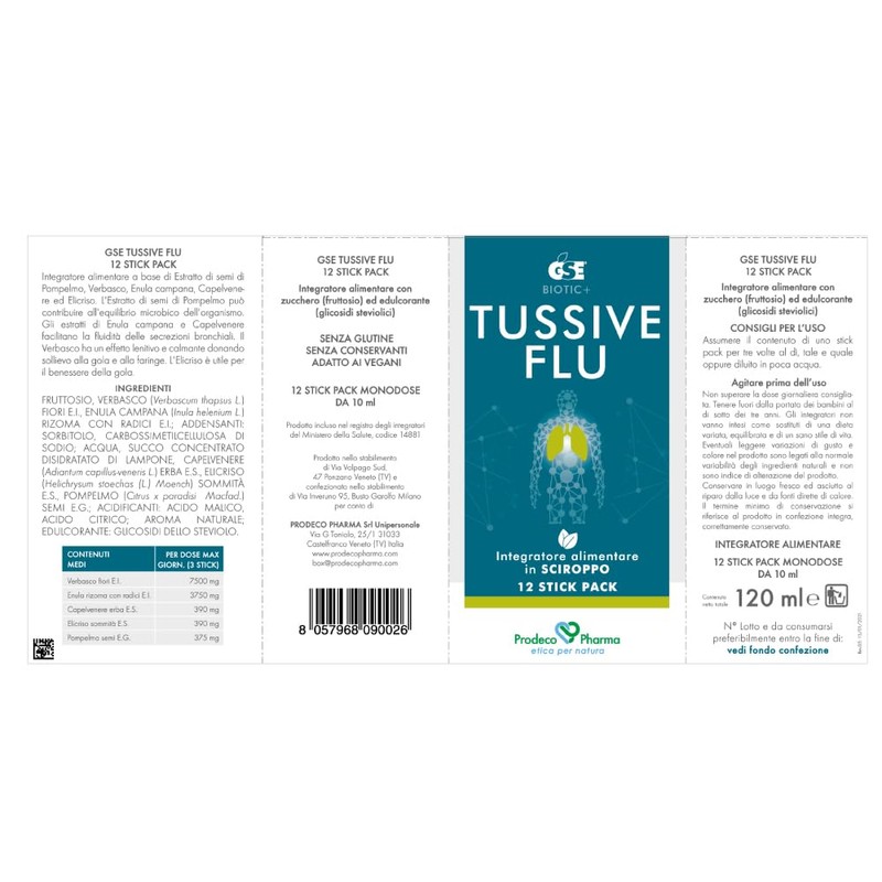 Prodeco Pharma GSE TUSSIVE 12 Stick Pack - Integratore Alimentare