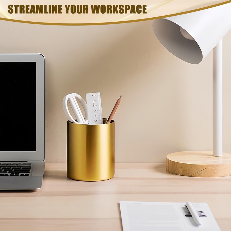 OPSJRNDUSK Gold Pen Holder for Desk, 3.9 Inch Stainless Steel