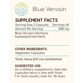 Blue Vervain 120 Capsules, 500 mg, Blue Vervain (Verbena Hastata) Dried Herb (120 Capsules)