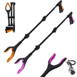 38" Grabber Reacher Tool – 2 Pack Foldable Reacher Grabber Pickup Tools for Seniors, Disabled, Trash Pickup, and Hard-to-Reach Areas, Ergonomic Grip & Lightweight Design（Orange Pink）