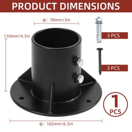 Cskunxia 1PC Round Posts Base Bracket 3" Base Flange Chain Link Fence Flange Heavy Solid Pole Floor Flange for Holding Fence Mailbox Pergola Railing Deck Round Posts (OD 2-7/8'') with Screws