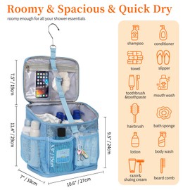 CUBETASTIC Shower Caddy Portable Mesh Shower Tote for Bathroom, Gym, Travel, Camping - Quick Dry Hanging Organizer Toiletry Bag with Handle for College Dorm Room, Men & Women (A# Blue, 9.8")