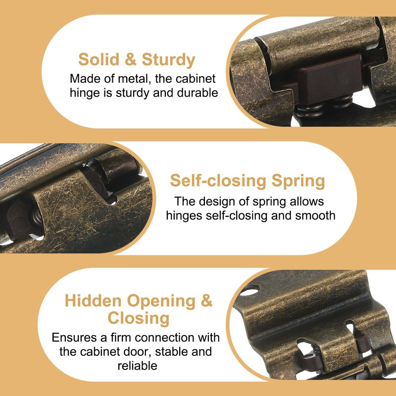 sourcing map 10 Pack Self Closing Cabinet Hinges, 3/8" Overlay