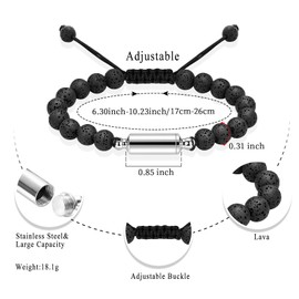 Oinsi Lava Rock Bracelet With Tube Memorial Urn Jewelry For Ashes Of Loved Ones Keepsake Cremation Bracelet Women Men Adjustable Length, Adjustable, Stainless Steel, stainless steel