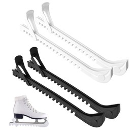 2 Pairs Ice Skate Guards Hockey Skate Guards, Ice Skate Blade Covers with Tight Fitting Heel Straps, Adjustable Ice Skating Protector for Ice Skating, Figure Skates, Hockey (Black, White)