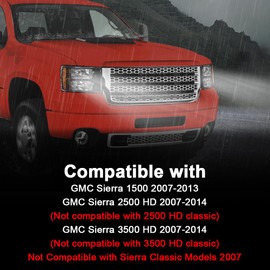 PIT66 Headlights Assembly Front Headlamp Compatible with GMC Sierra 1500 2007-2013 /Fit for GMC Sierra 2500HD 3500HD 2007-2014,Smoke lens Black Housing Amber Reflector