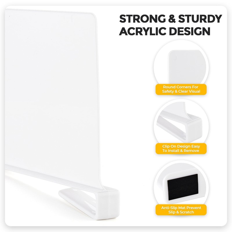 JOY DECOR 12 Pack Acrylic White Shelf Dividers for Closets
