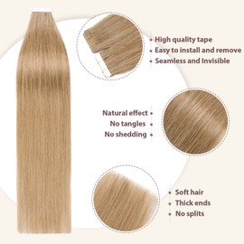 TESS Tape Extensions Real Hair #27 Honey Blonde 45 cm Real Hair Extensions 20 Pieces Straight Remy Tape-In Hair Extensions for Hair Thickening (20 Wefts #27 (Honey Blonde)