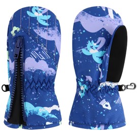 Hpegny Waterproof Winter Snow Gloves for Toddlers - Zippered Ski Mittens for Baby Boys and Girls(1-2T)