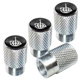 TRICKTOPPERS Polished Silver Billet Knurled Aluminum Tire Wheel Valve Stem Dust Caps for Cars Trucks Trailers SUV's RV's Motorcycles Bikes (Set of 4) Skeleton Skull Finger Hand White Black