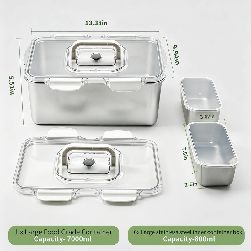 240oz Large 304 Stainless Steel Food Storage Jar with Individual