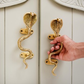 Indian Shelf Antique Brass Cabinet Pulls Cobra Snake Decorative Door Handles Interior Antique Gold Cabinet Handles for Cabinets and Drawers Vintage Gold Door Handles 1 Pair