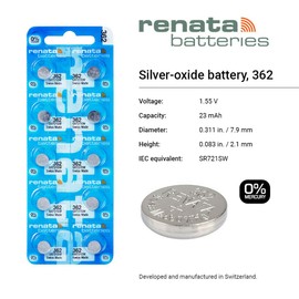Renata 362 SR721SW Batteries - 1.55V Silver Oxide 362 Watch Battery (10 Count)