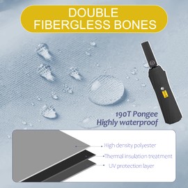 Zeproage Fiberglass Umbrella, Windproof & UV Protection, Lightweight Large Canopy, Quick Dry Folding Travel Umbrella for Rain & Sun, Comfortable Grip Handle Black