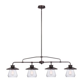 GLOBE Electric 65382 4-Light Pendant, Oil Rubbed Bronze, Clear Glass Shades, E26 Base Socket, Kitchen Island, Pendant Light Fixture, Adjustable Height, Home Décor Lighting, Bulb Not Included