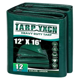 TA*RP YXCN Green Heavy Duty Tarp 12x16 Feet, 12 Mil Thick Waterproof Poly Tarps Cover UV Resistant, Rip & Tear Proof with Metal Grommets Every 20 Inche