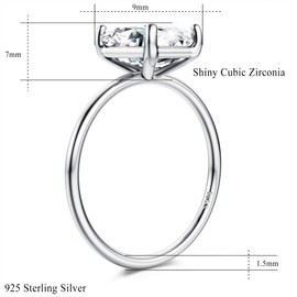MILACOLATO 925 Silver Cubic Zirconia Engagement Ring for Womens Gold Simulated Eternity Promise Solitaire Wedding Rings Bride White K Rectangular Diamond Rings for Womens Ladies Silver-11