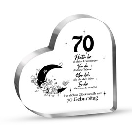 70th Birthday Man, 70th Birthday Woman - 5 Inch Heart Acrylic Decoration, Birthday Gift for 70th Birthday, 70th Birthday Decoration (70)
