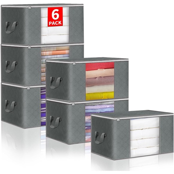 6 Pack Clothes Storage, Foldable Blanket Storage Bags, Storage Containers