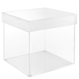 BELLE VOUS 5 Sided Clear Acrylic Cube Display Box with Lid - 15 x 15cm/6 x 6 Inches - Plastic Dust proof Countertop Storage Case for Collectibles, Toys, Party Decoration, Makeup and Gifts