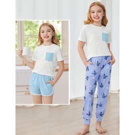 Arshiner Girls Clothes 3 Piece Outfits Short Sleeve Tee Shirts Tops Sweatpant Shorts Clothing Sets for Fall Summer