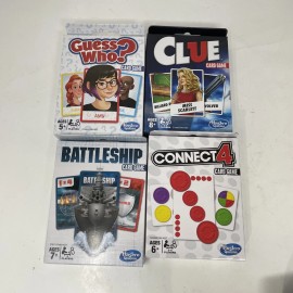 Hasbro 4-Travel Game Card Game Lot Battleship, Connect 4, Guess Who, Clue Free Shipping