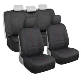 Motor Trend SpillGuard Waterproof Car Seat Covers, Front and Rear Full Set (Red Stitch) – Neoprene Seat Protectors with Extended Bench Side Coverage for Auto, Truck, Van, and SUV