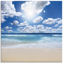 ARTland Wall Decoration Glass Picture Glass Picture One Piece 20 x 20 cm Square Beach Sea Summer Caribbean South Sea Holiday Nature Sand Sky Clouds T8 kg